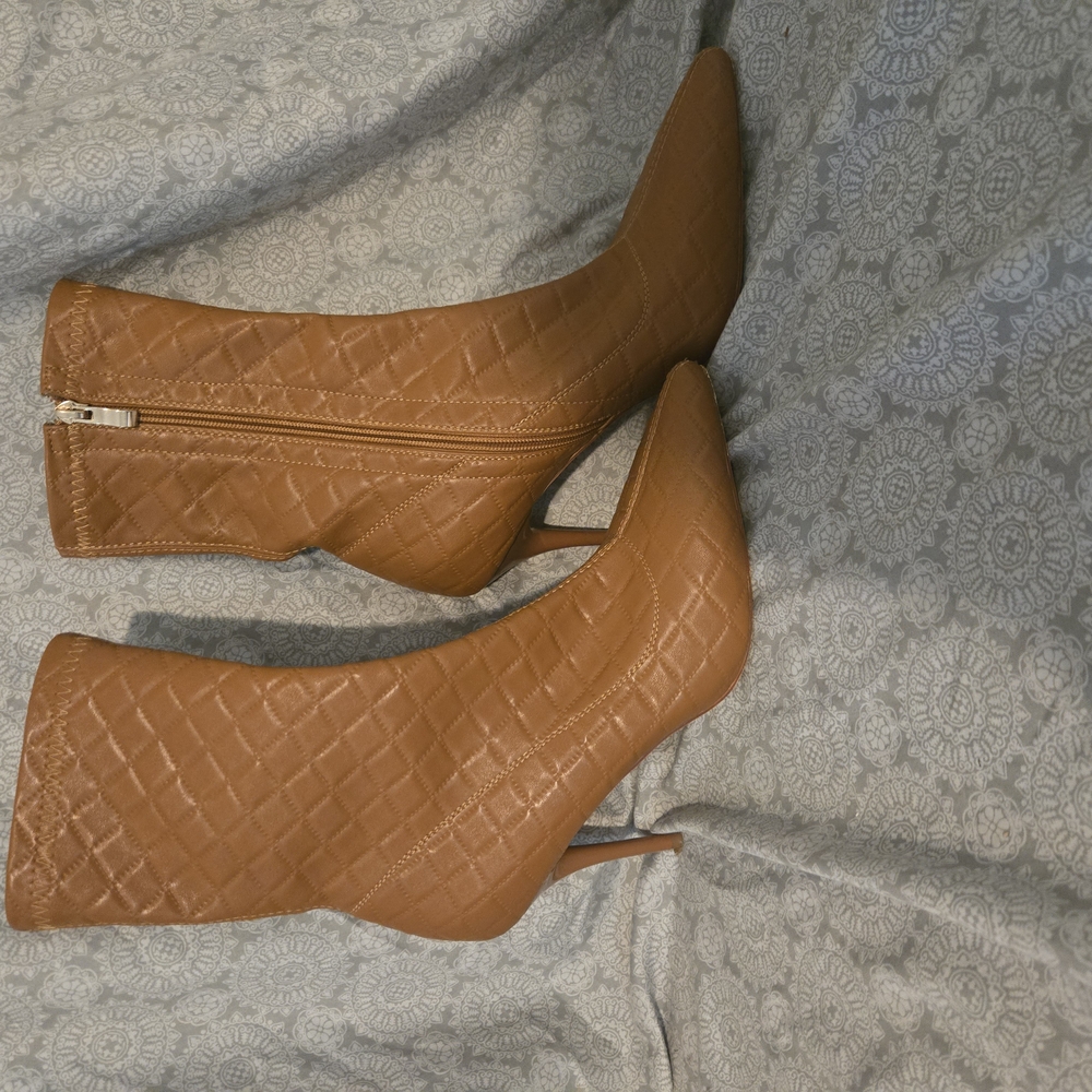 Tan Quilted Heeled Boots with Stiletto Heel